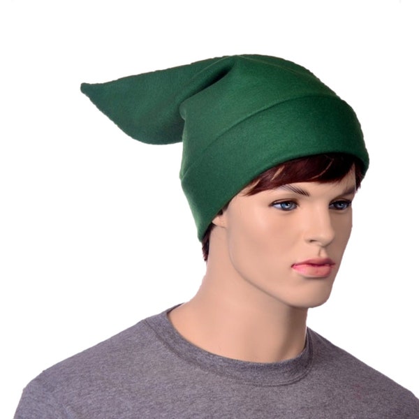 Elf Hat Green Fleece Short Pointed Stocking Cap Dwarf Hat Mens Women Adult Cosplay Ren Fair Gamer Pointy