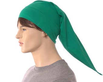 NightCap Green Pointed Hat Cotton Night Cap Elf Hat to Sleep In Cosplay Handmade Adult Men Women