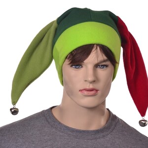 Jester Hat Green Red Patchwork Costume Two  2 Point Harlequin Hat Adult Men Women Fool Cap Cosplay Buffoon Gamer Ren Fair