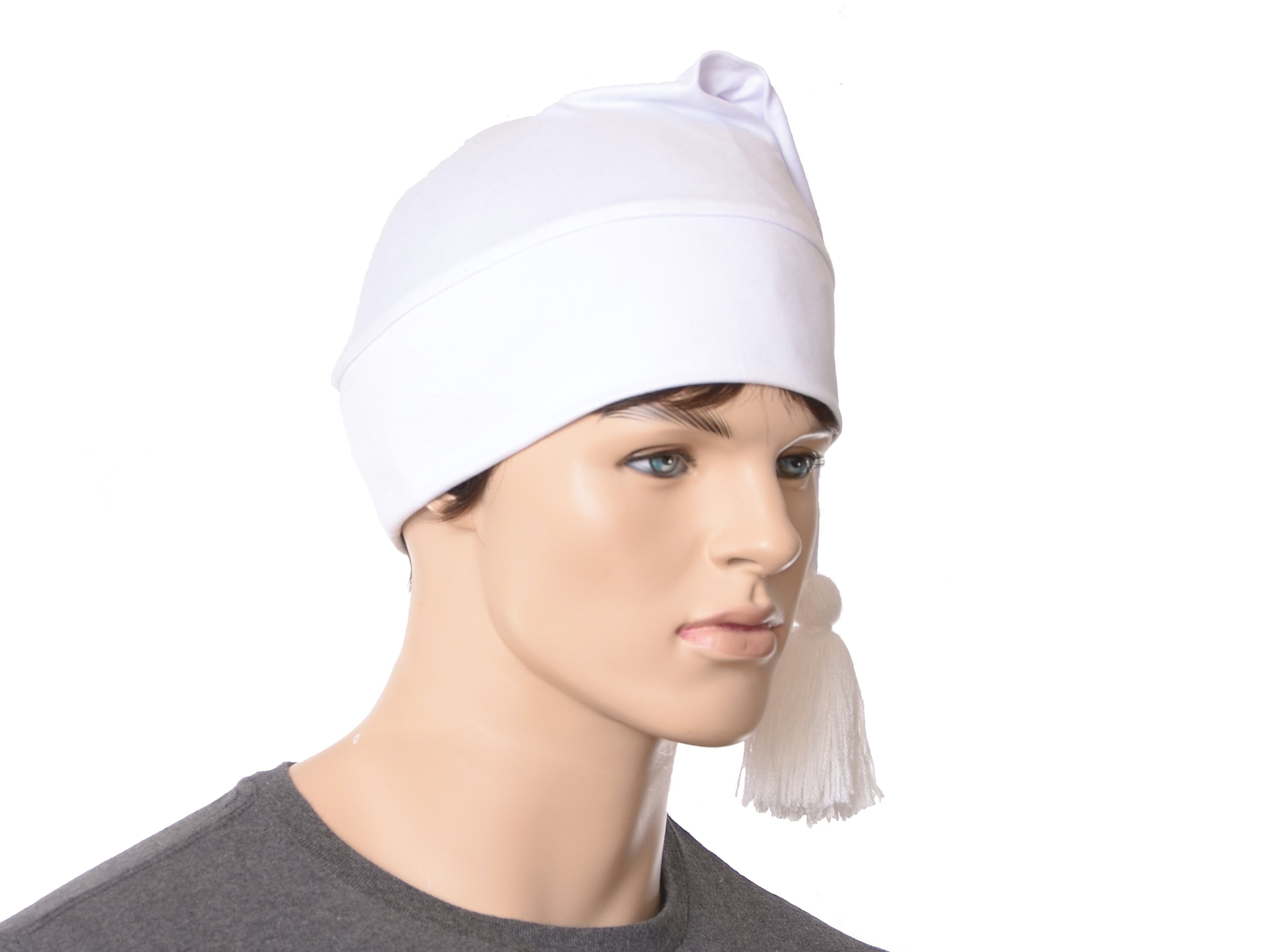 Bonnet de nuit blanc avec pompon Style traditionnel doux adulte hommes  femmes Scrooge chapeau de couchage bonnet de nuit -  France