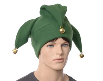 Jester Hat Dark Green Three Pointed Joker Halloween Costume Hat with Bells Cosplay Adult Men Women Ren Faire Court Jester Fool