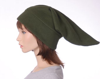 Elf Hat Dark Olive Drab Green Pointed Stocking Cap Ogre Dwarf Cap Long Pointed Beanie Adult Men Woman