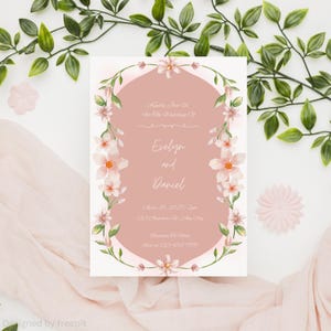 Pink Spring Floral Wedding Invitation | Digital Download | Canva Template