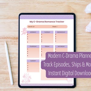 Modern C-Drama Digital Planner | Chinese Drama Tracker | Fillable & Printable PDF | Watch Log, Ships, Emotions, Notes | Digibula