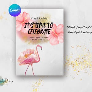 Invito di compleanno, invito per festa, download, stampabile, modello Canva, biglietto digitale, biglietto per evento, biglietto di compleanno, tropicale