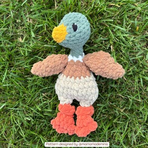 Hand-Crochet Mallard Duck Lovey - Woodland Baby Comforter - Sensory Plush Duck Toy