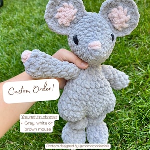 Crochet Mouse Lovey – Handmade Lightly Stuffed Animal – Baby Safe Amigurumi Mouse Toy – Soft Mouse Lovey Gift for Kids