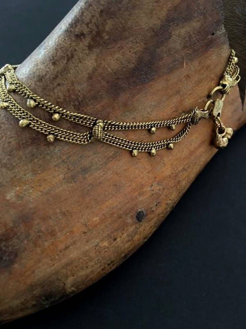 Brass anklets Tiny drops Indian Gypsy Dancer Anklets Boho Anklet Beach wedding foot jewelry Vintage Style Brass Plated Jingle Anklet