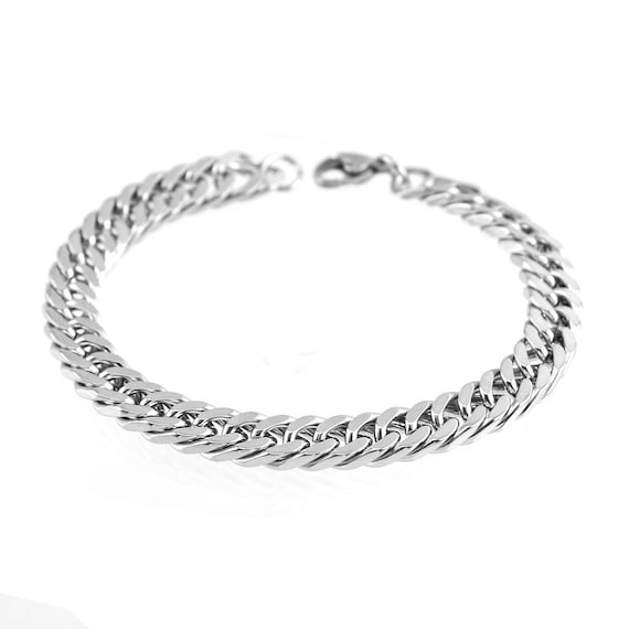Stainless steel linked chain bracelet silver and Black metal bracelet Mens bracelet stackable bracelet man jewelry by Inali