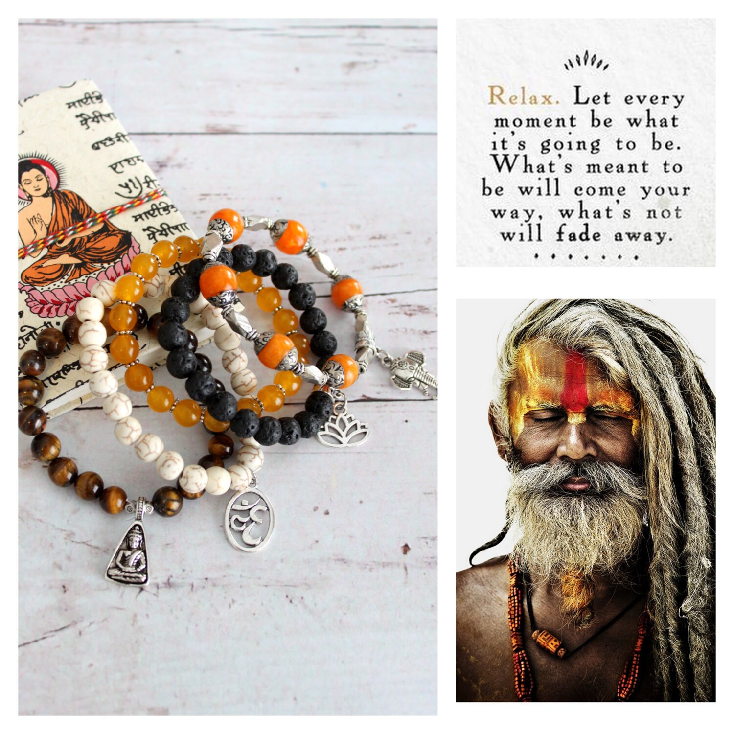 RELAX Hindu inspired set of 5 beaded stretch bracelets Etsy