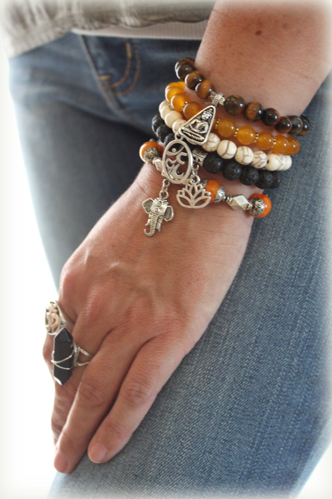 RELAX Hindu inspired set of 5 beaded stretch bracelets Etsy