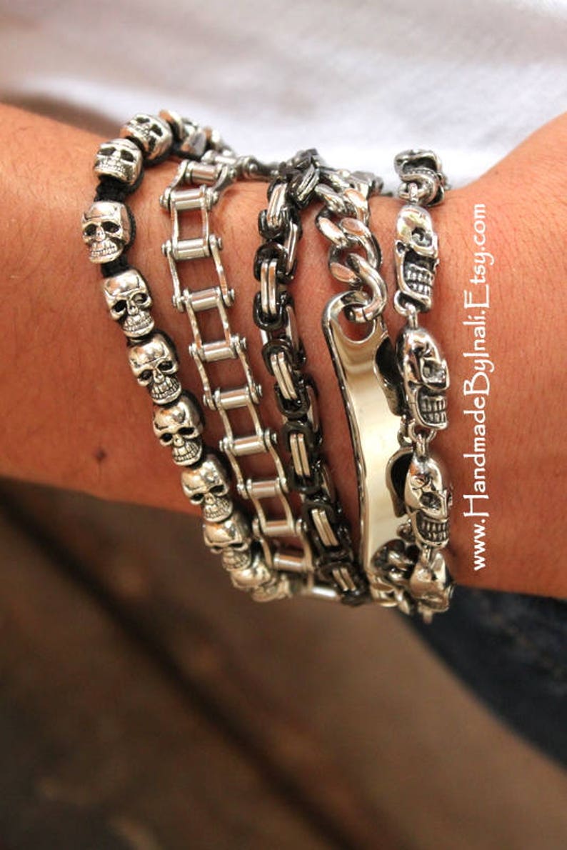 Stainless steel linked chain bracelet silver and Black metal bracelet Mens bracelet stackable bracelet man jewelry by Inali