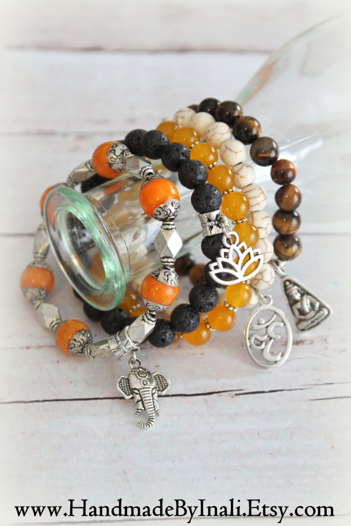 RELAX Hindu inspired set of 5 beaded stretch bracelets Etsy