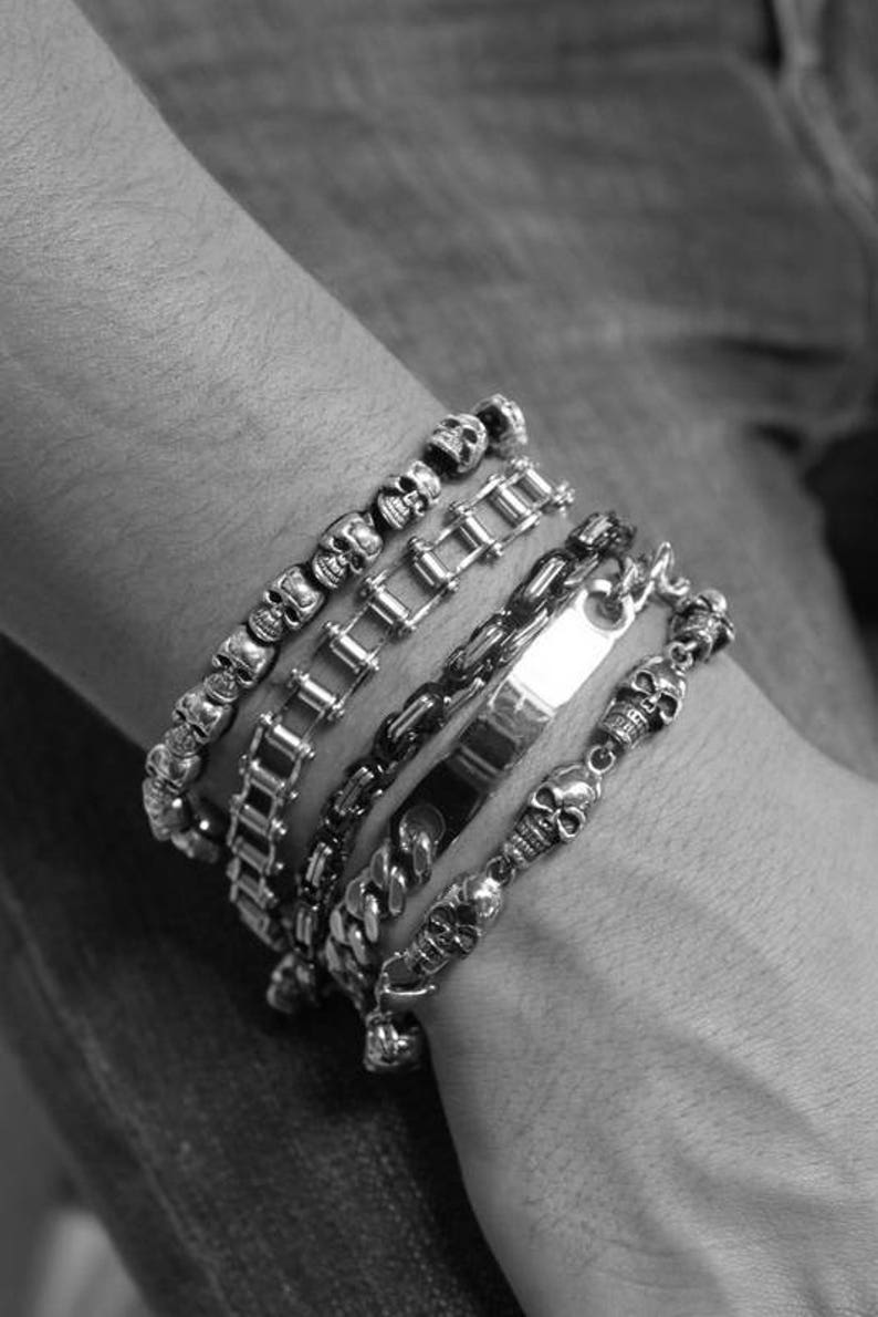 Stainless steel linked chain bracelet  silver and Black metal bracelet Mens bracelet stackable bracelet man jewelry by Inali