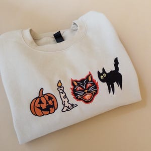 Embroidered Spooky Sweatshirt, Vintage Fall Sweatshirt, Spooky Halloween Sweater, Black Cat Sweatshirt, Retro Pumpkin Fall Sweater image 4