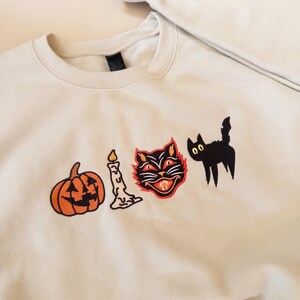 Embroidered Spooky Sweatshirt, Vintage Fall Sweatshirt, Spooky Halloween Sweater, Black Cat Sweatshirt, Retro Pumpkin Fall Sweater image 10