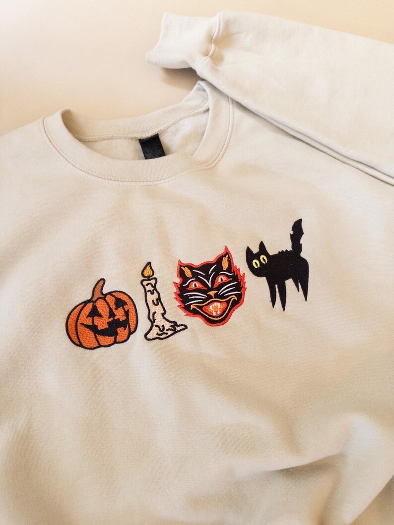 Embroidered Spooky Sweatshirt, Vintage Fall Sweatshirt, Spooky Halloween Sweater, Black Cat Sweatshirt, Retro Pumpkin Fall Sweater image 10