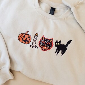 Embroidered Spooky Sweatshirt, Vintage Fall Sweatshirt, Spooky Halloween Sweater, Black Cat Sweatshirt, Retro Pumpkin Fall Sweater image 2