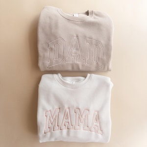 Custom Embroidered Mama and Dad Sweatshirts with Kids Names on Sleeve, Birthday Gift Mom, Pregnancy Reveal, Baby Announcement, New Mom Gift
