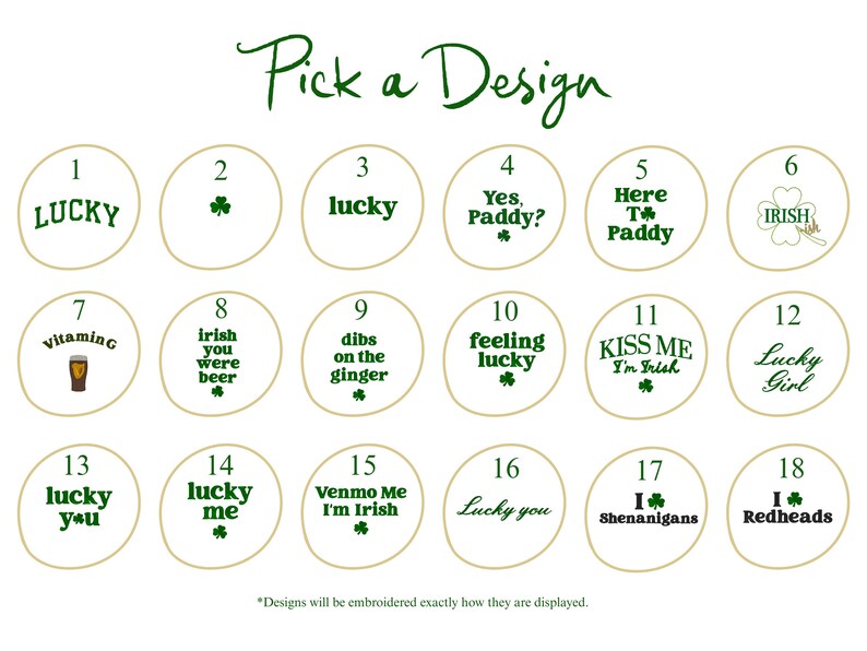 a bunch of buttons that say pick a design