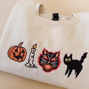 Embroidered Spooky Sweatshirt, Vintage Fall Sweatshirt, Spooky Halloween Sweater, Black Cat Sweatshirt, Retro Pumpkin Fall Sweater image 9