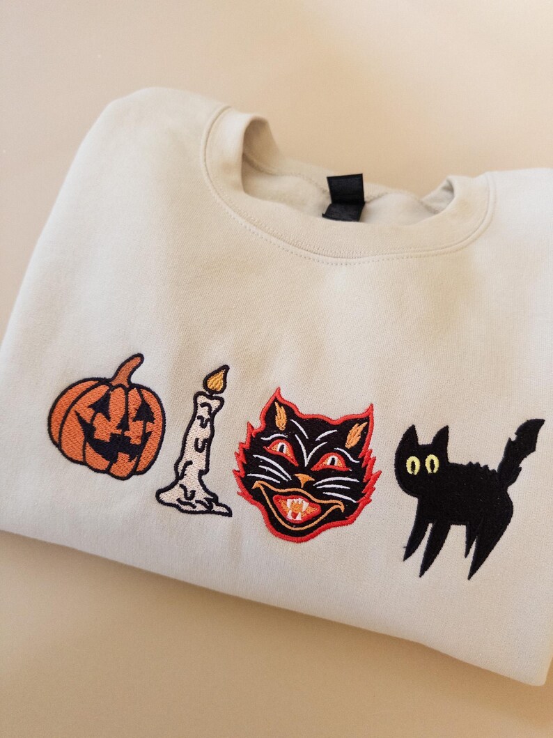 Embroidered Spooky Sweatshirt, Vintage Fall Sweatshirt, Spooky Halloween Sweater, Black Cat Sweatshirt, Retro Pumpkin Fall Sweater image 9