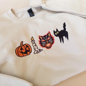 Embroidered Spooky Sweatshirt, Vintage Fall Sweatshirt, Spooky Halloween Sweater, Black Cat Sweatshirt, Retro Pumpkin Fall Sweater image 3