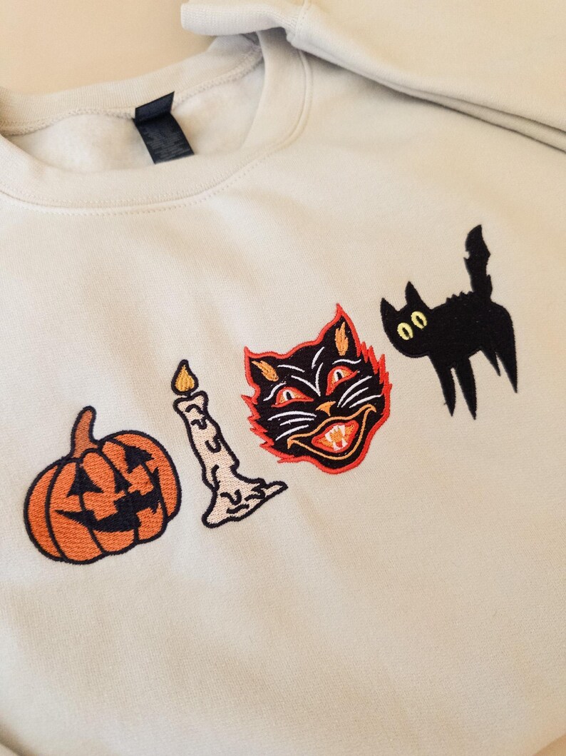 Embroidered Spooky Sweatshirt, Vintage Fall Sweatshirt, Spooky Halloween Sweater, Black Cat Sweatshirt, Retro Pumpkin Fall Sweater image 8