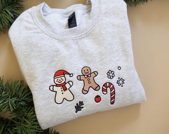 Geborduurde familiesweaters met peperkoek, retro bijpassende kerstsweaters voor het gezin, schattige kersttrui voor kinderen