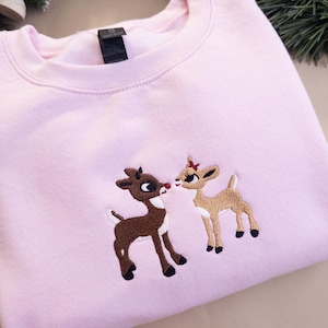 Embroidered Christmas Sweatshirt, Matching Couple Sweaters, Rudolph and Clarice Reindeer Crewnecks, Holiday Christmas Movie Sweatshirts