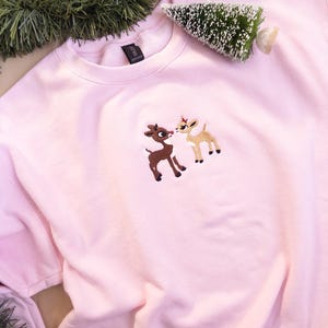 Weihnachten Besticktes Sweatshirt: Passende Paare Rudolph und Clarice Crewnecks, Retro Rudolph the Red Nose Reindeer Sweatshirt