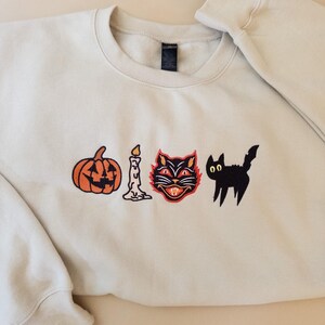 Embroidered Spooky Sweatshirt, Vintage Fall Sweatshirt, Spooky Halloween Sweater, Black Cat Sweatshirt, Retro Pumpkin Fall Sweater image 7