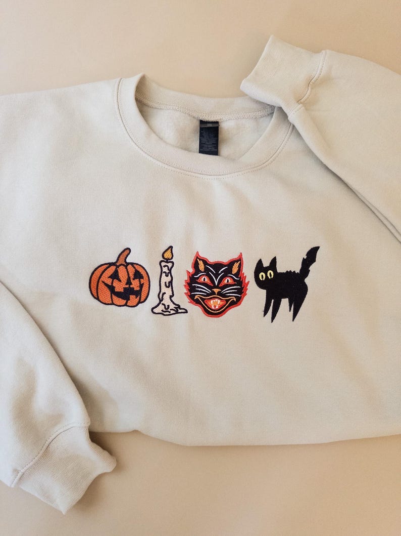 Embroidered Spooky Sweatshirt, Vintage Fall Sweatshirt, Spooky Halloween Sweater, Black Cat Sweatshirt, Retro Pumpkin Fall Sweater image 7