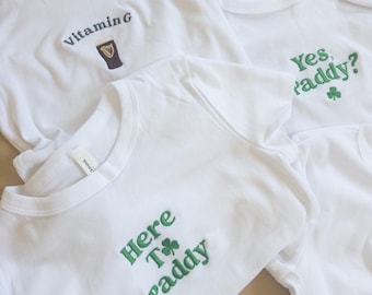 Embroidered St. Patrick's Day Baby Tee, Women's Irish Pub Crawl Shamrock Party Shirt