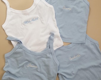 Embroidered Bridal Party Tank Tops, Personalized Bridesmaid Gifts, Bachelorette Party Outfits, Custom Gift for Bride, Mrs Tank Top