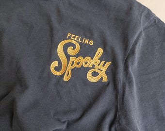 Feeling Spooky Embroidered T-Shirt, Cute Fall Tee, Comfort Colors Retro Halloween T-shirt, Pumpkin Patch Sweatshirt, Spooky Season Shirt