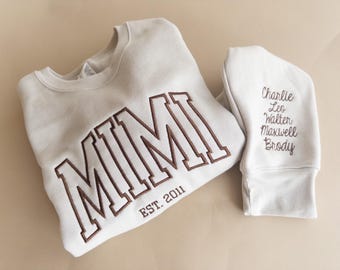 Embroidered Mimi Sweatshirt: Custom Grandkids Names, Grandma Gift