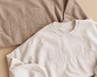 Embroidered Mama and Dad Sweatshirt: Custom Kids Names, New Parent Gift