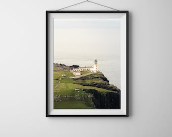 Neist Point Lighthouse Print | Isle of Skye Coastal Photographt | Moody Scottish Cliff Wall Art | UK Travel Poster