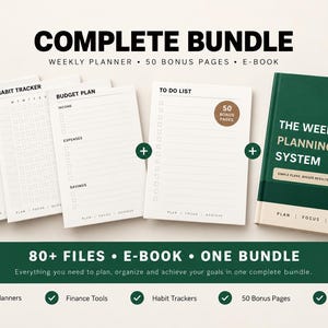 Wochenplaner + Wochenplaner E-Book | Komplettes Produktivitäts-Bundle | Sofort Download PDF