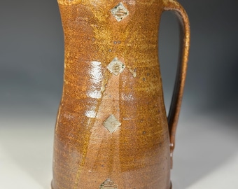 Large pitcher - Handmade, wheel-thrown stoneware water pitcher with stamped geometric pattern