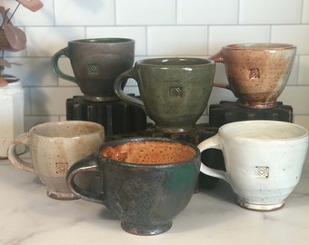 10 oz. coffee mug - handmade stoneware pottery coffee, tea or hot cocoa mug with handle and stamped design