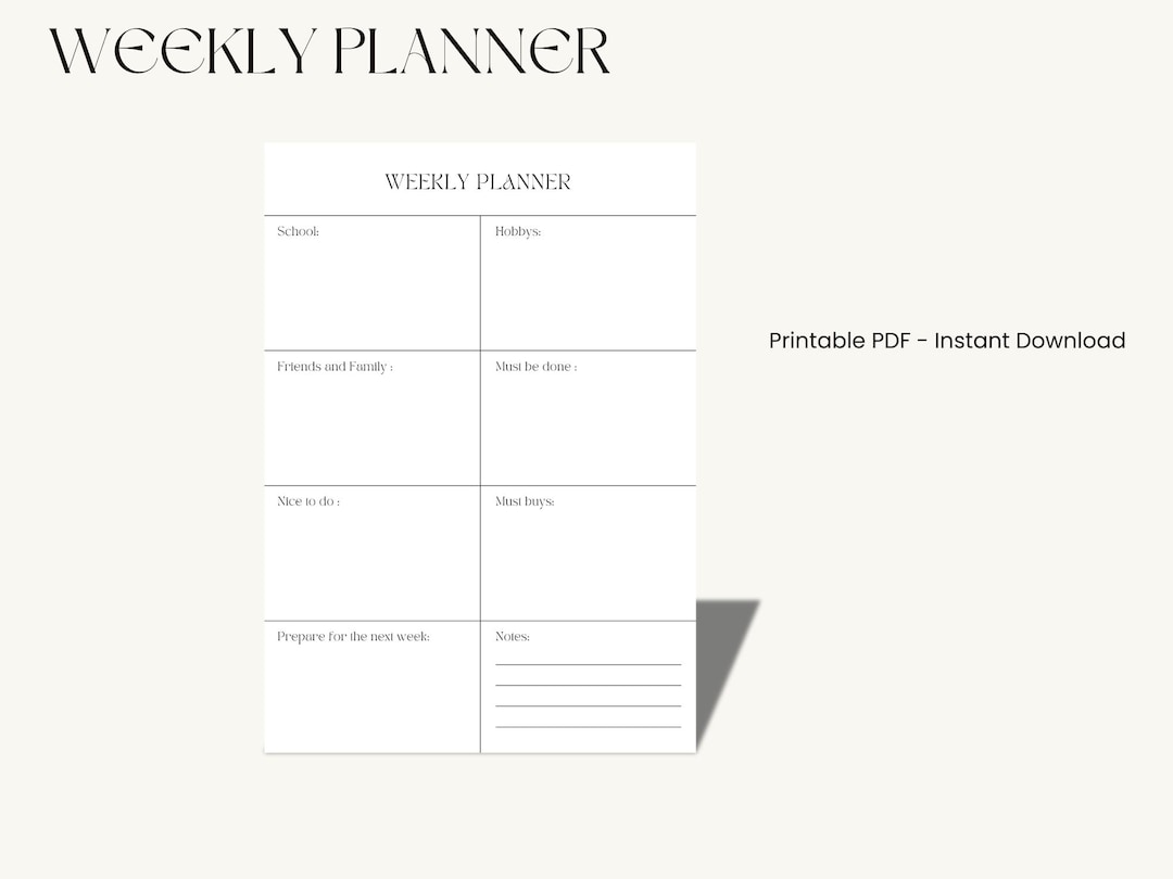 Weekly Planner Printable | Minimalist Weekly Planner | To-do List PDF ...