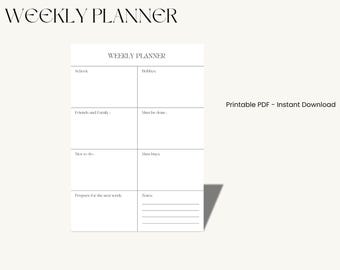 Planificador semanal imprimible | Planificador semanal minimalista | Lista de tareas en PDF | Descarga instantánea