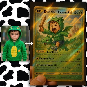 Persönliche Sammelkarte im Pokémon-Stil - personalisierte holografische Karte, echtes gedrucktes Geschenk