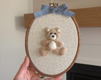 Hand Felted Teddy Bear - Nursery Decor, Baby Room, Toddler Room, Kids Room, Baby Shower Gift, Wall Decor, Heirloom