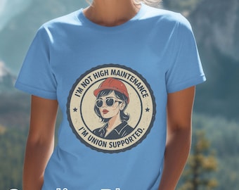 Union Supported Wife Tee - Vintage Grafik, Geschenk mit blauem Kragen