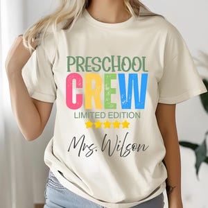 Personalized Preschool Teacher T-shirt, Preschool Crew Teacher Gift, Team shirt for all Staff Comfort Colors Back to School Custom Name Tee