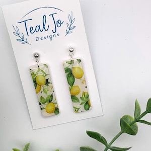 Lemon Polymer Clay Dangle Earrings: Lightweight Citrus Boho Style