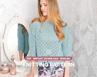 Lace Knit Top Knitting Pattern PDF | Women’s Eyelet Jumper | Instant Download